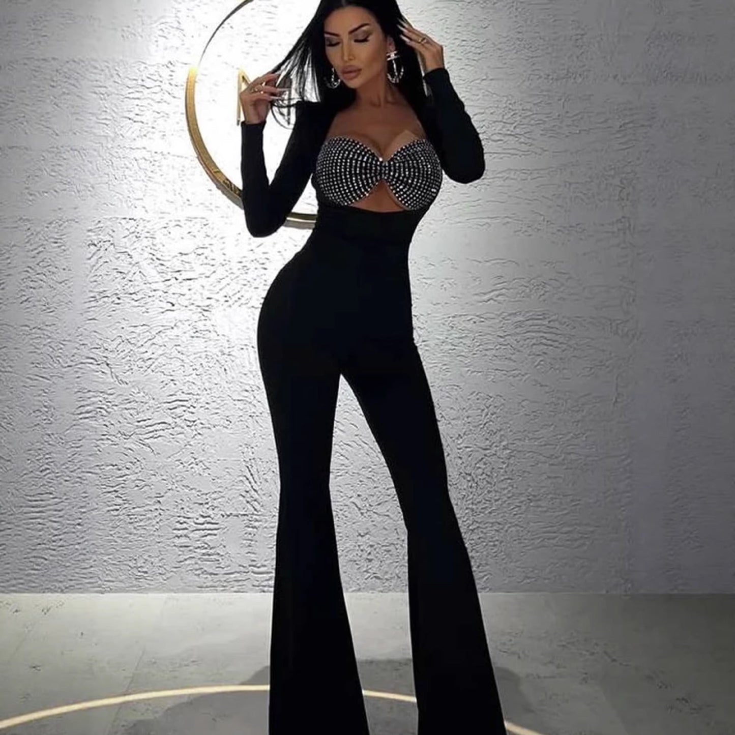 Damen Jumpsuit Strassdetails Figurbetont Norvielle