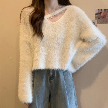 Damen Pullover Flauschig V-Ausschnitt Lässig Norvielle