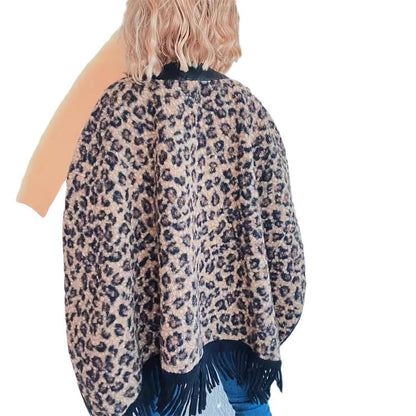 Damen Poncho mit Fransen Tierprint Norvielle