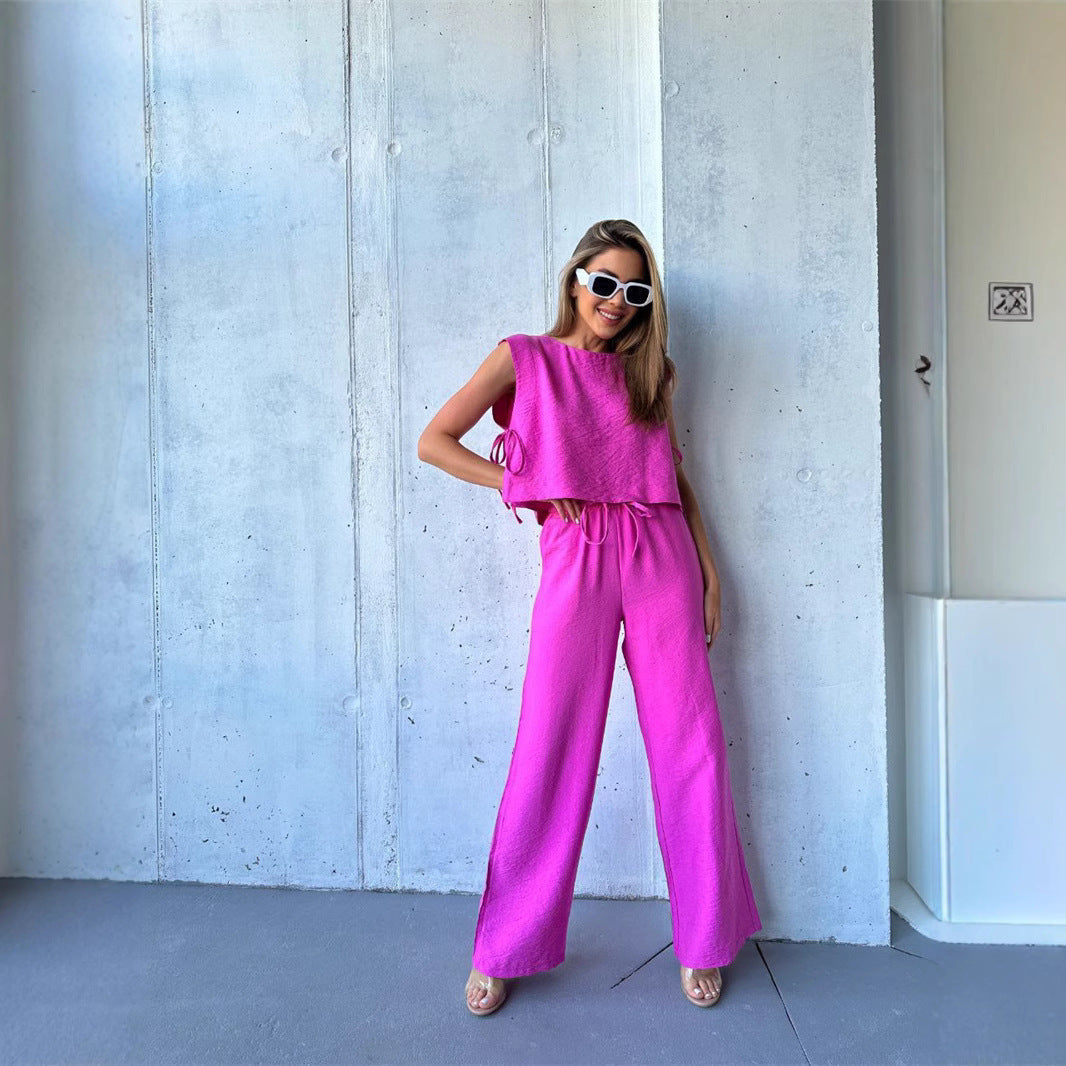 Damen Jumpsuit Weitbeinig Geschichtetes Oberteil Kordelzug Norvielle