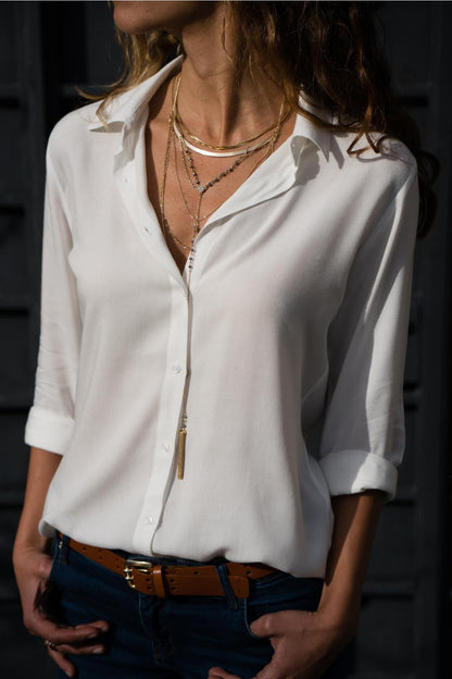 Damen Bluse Lockere Moderner Schnitt Knopfdetails