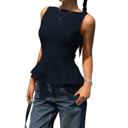 Damen Ärmellos Peplum Saum Norvielle
