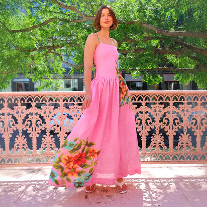 Damen Maxikleid Florales Design Rüschen Norvielle