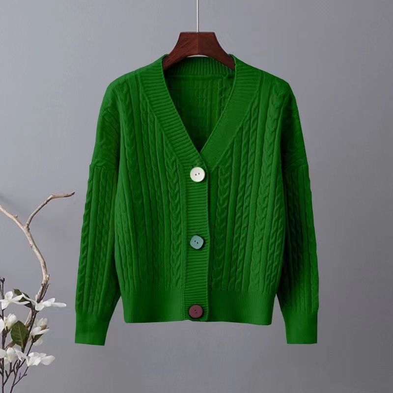 Damen Grobstrickjacke V-Ausschnitt Dekorative Knöpfe Norvielle - Norvielle