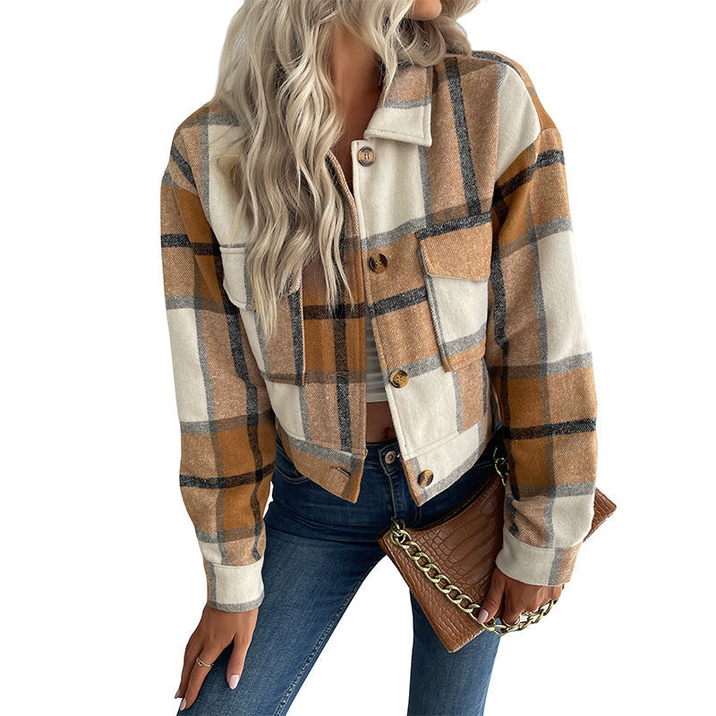 Damen karierte Shirtjacke mit Taschen Norvielle