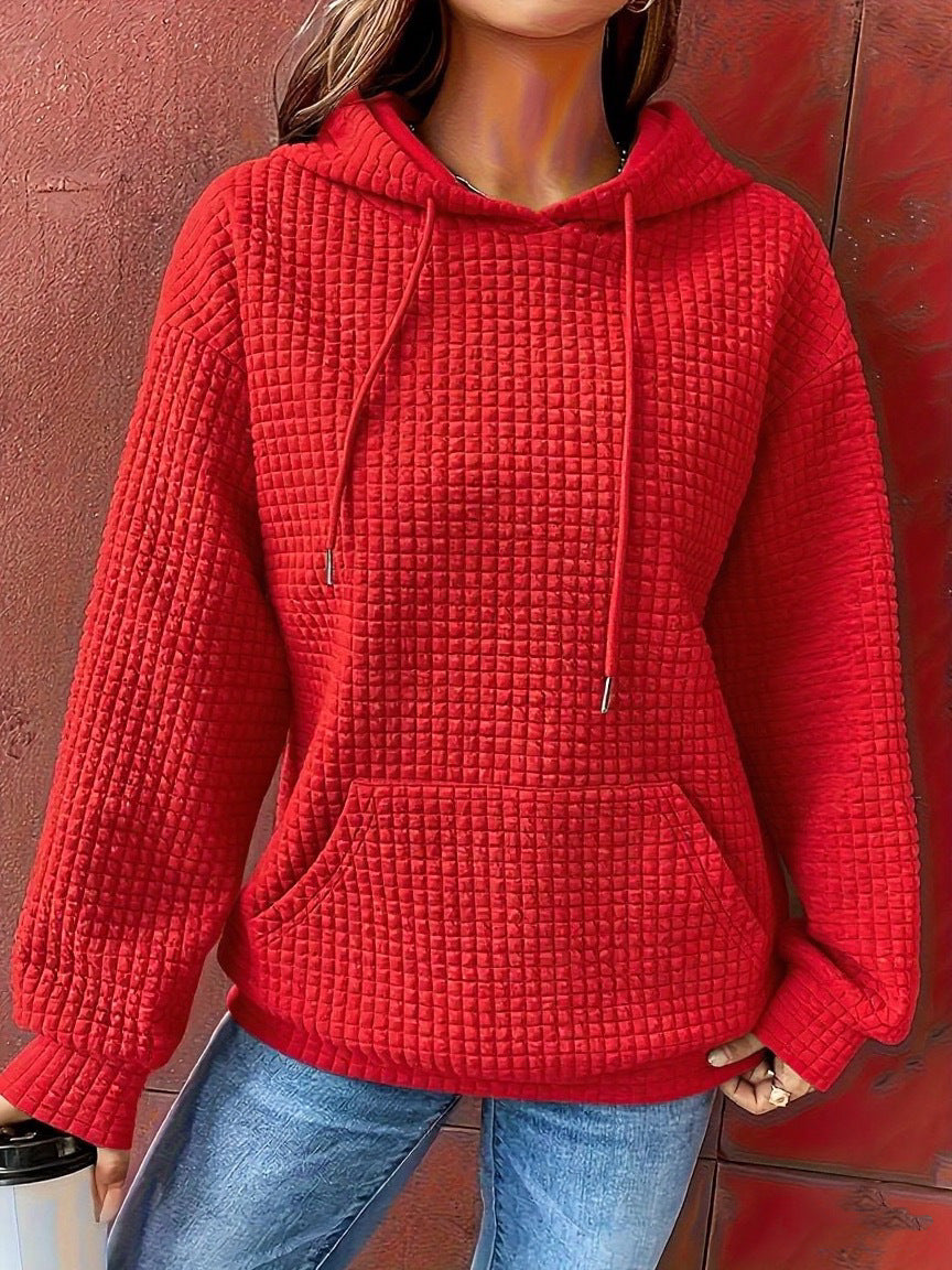 Damen Kapuzenpullover Strukturiertes Waffelmuster Mit Taschen