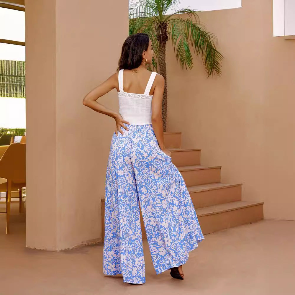 Damen Maxikleid Bunt Geometrisch Hochgeschlitzt Lang