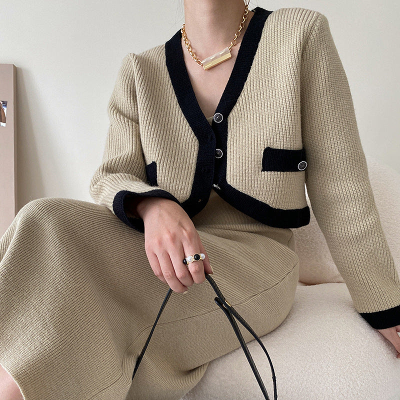 Damen Strickjacke Kontrastdetails Knöpfe Norvielle