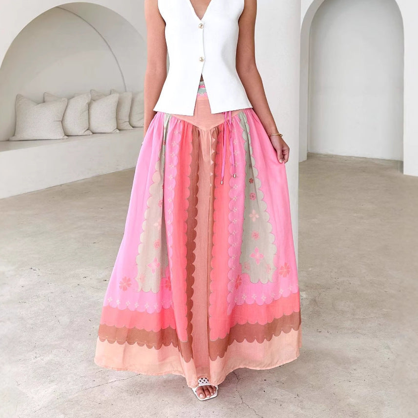 Damen Boho-Rock Floralmuster Taillenrock Lang - Norvielle