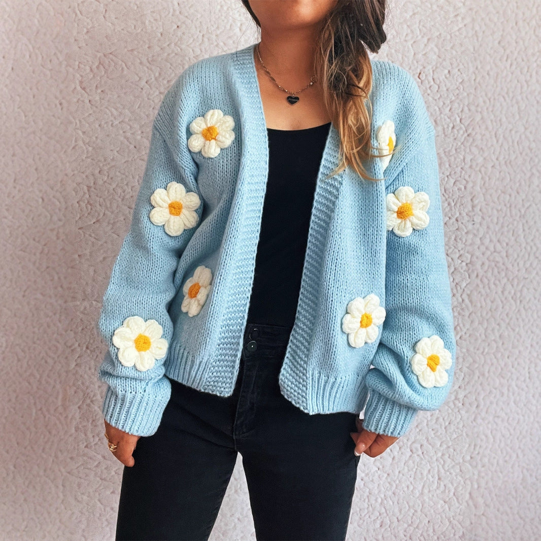 Damen Strickjacke Florale Applikationen Norvielle