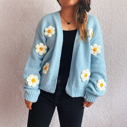 Damen Strickjacke Florale Applikationen Norvielle