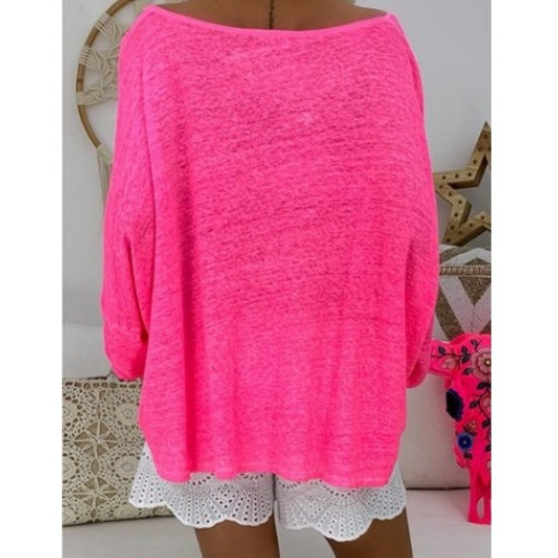 Damen Oversize-Shirt V-Ausschnitt Länge Langärmelig Weiß Norvielle