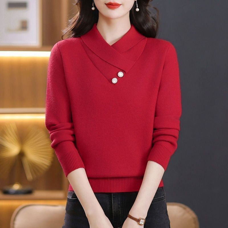 Damen Strickpullover V-Ausschnitt Dekorativ Norvielle