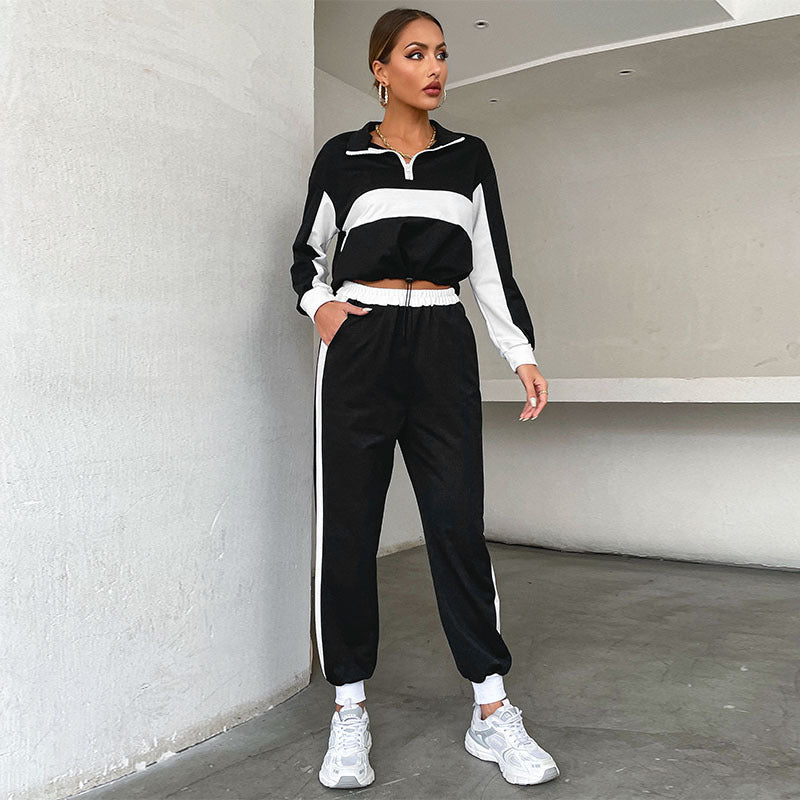 Damen Sportliches Trackset Elastischer Bund Kontraststreifen