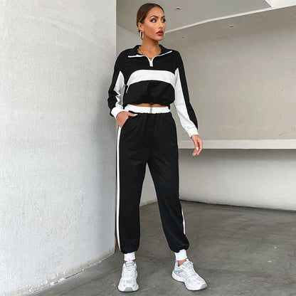 Damen Sportliches Trackset Elastischer Bund Kontraststreifen