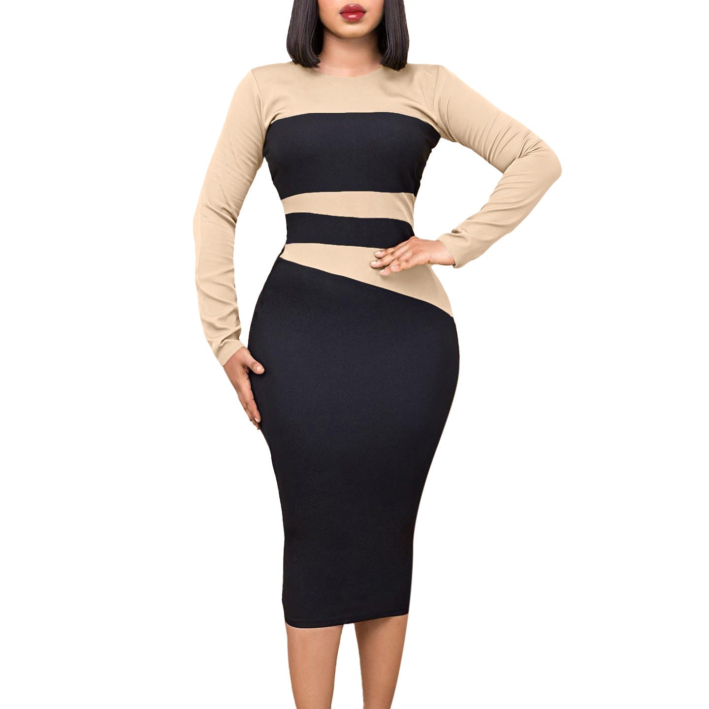 Damen Kleid Geometrisches Design Figurbetont