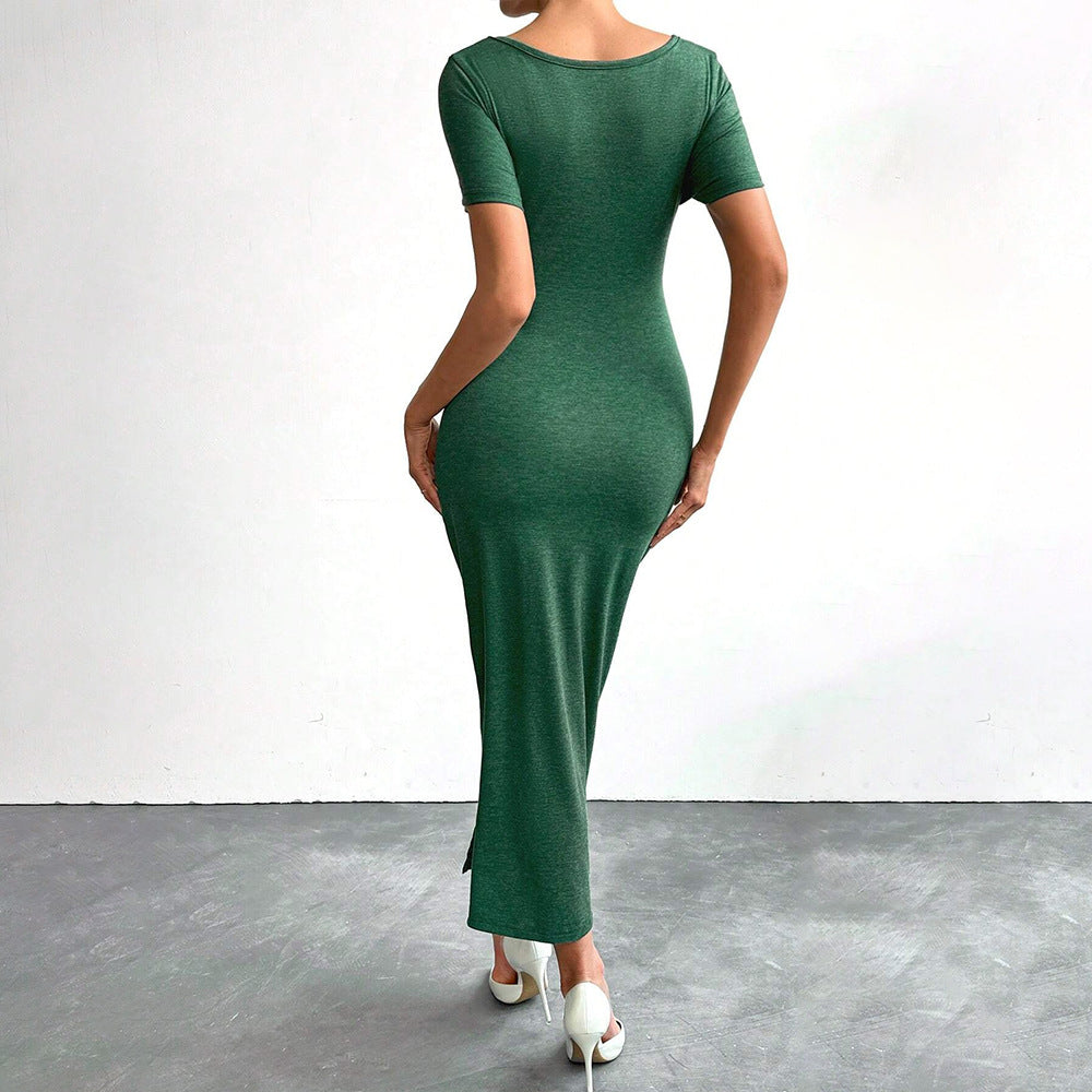 Damen Wickelkleid Figurbetont Norvielle Seiten-Schlitz Rüschen