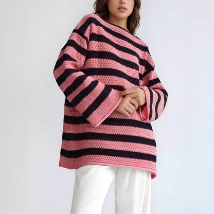 Damen Oversized-Pullover Gestrickt Breites Streifenmuster Norvielle - Norvielle