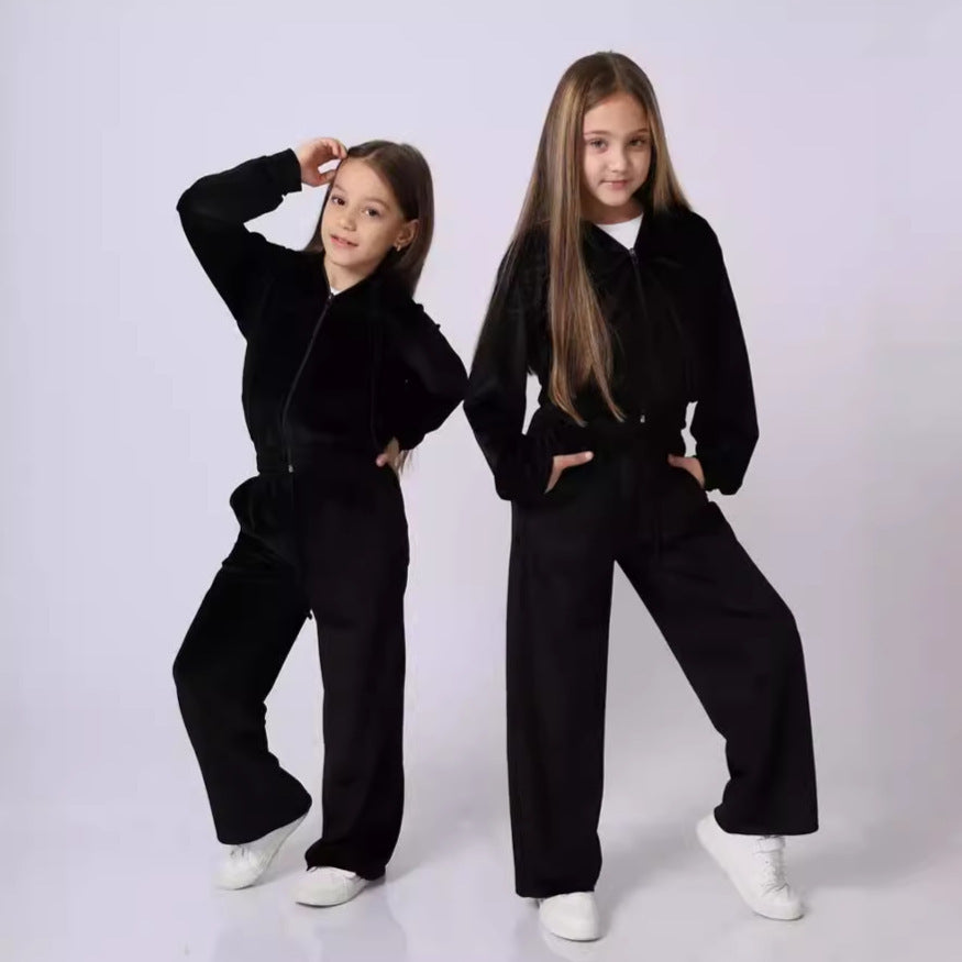 Damen Velours Sweatanzug Kapuze Elastischer Bund Norvielle