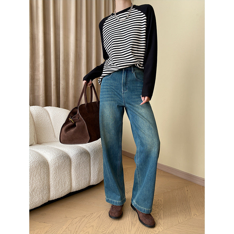 Damen Langarmshirt Gestreift Raglanärmel Modisch Norvielle
