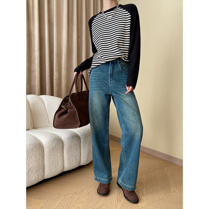 Damen Langarmshirt Gestreift Raglanärmel Modisch Norvielle