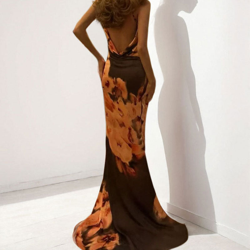 Damen Maxikleid Elegantes Spaghetti-Träger-Design Florales Muster