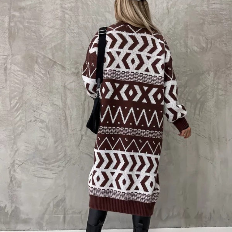Damen Grobstrick-Cardigan Folkloristik Lässig Beige