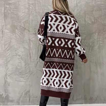 Damen Grobstrick-Cardigan Folkloristik Lässig Beige