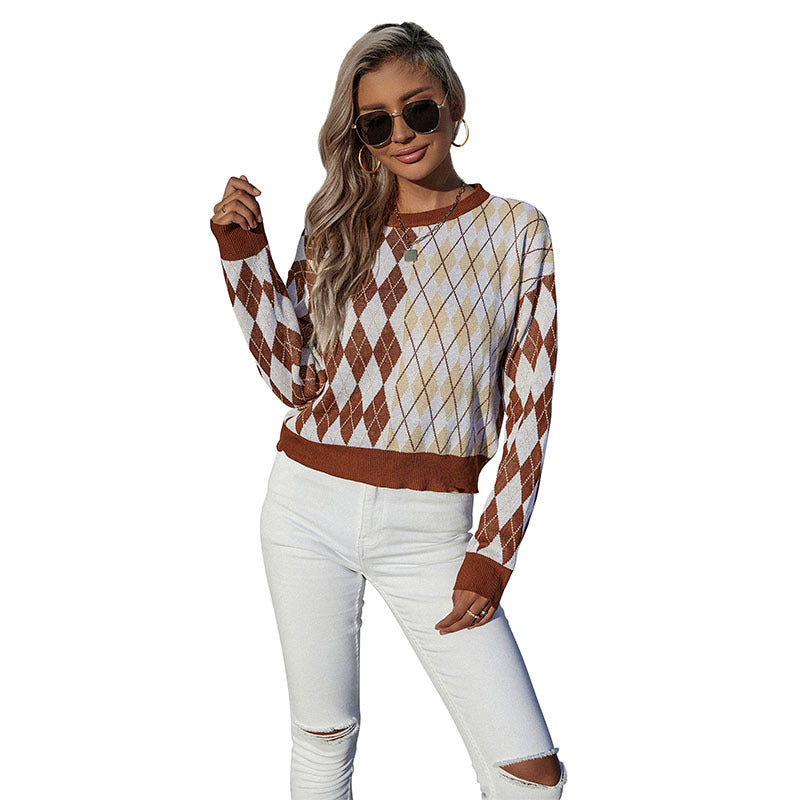 Damen Strickpullover Rautenmuster Norvielle