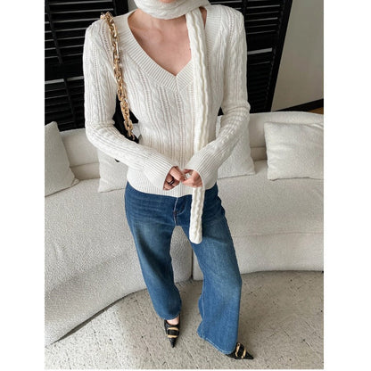 Damen Pullover V-Ausschnitt Feinrippstruktur Beige