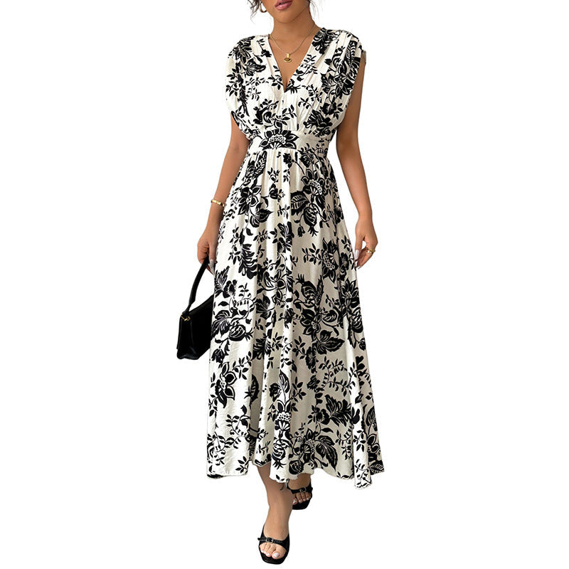 Damen Maxikleid Floralmuster Taillengürtel