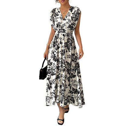 Damen Maxikleid Floralmuster Taillengürtel