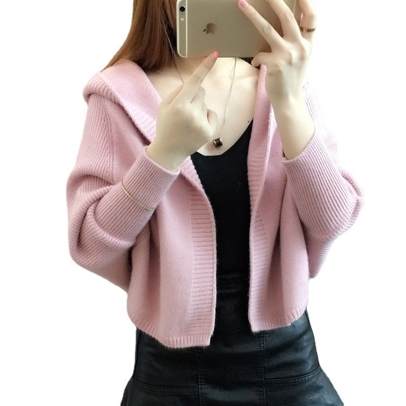 Damen Strickjacke Leicht Kapuze Beige