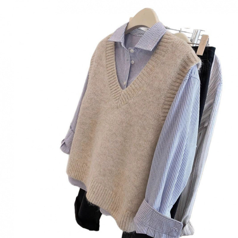 Damen V-Ausschnitt Strickpullover Lässiger Denim Look