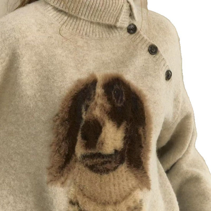 Damen Strickpullover Tiermuster Hochkragen Norvielle