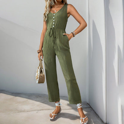 Damen Jumpsuit Knopfleiste Elastisch Norvielle