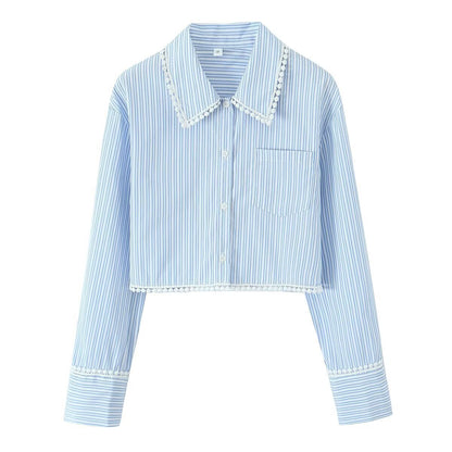 Damen Bluse Spitzenakzent Cropped Norvielle