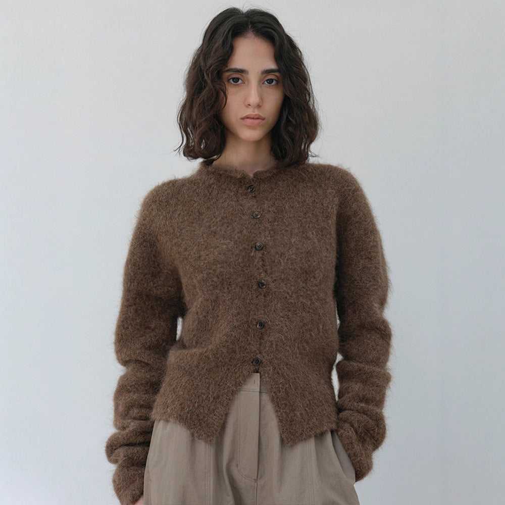 Damen Strickcardigan Elegantes Design Mit Knöpfen Beige