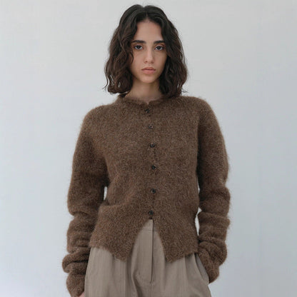 Damen Strickcardigan Elegantes Design Mit Knöpfen Beige