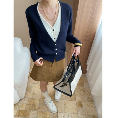 Damen Strickcardigan V-Ausschnitt Norvielle Kuschelig Beige