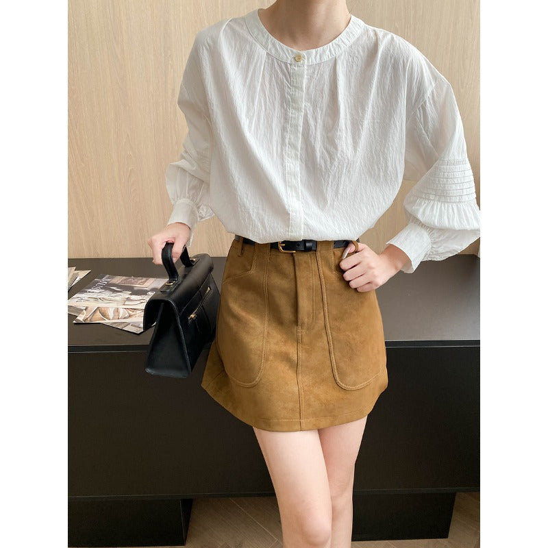Damen Bluse mit Puffärmeln und Knöpfen Norvielle - Norvielle