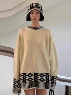Damen Oversize-Pullover Gestrickt Auffälliges Muster Norvielle