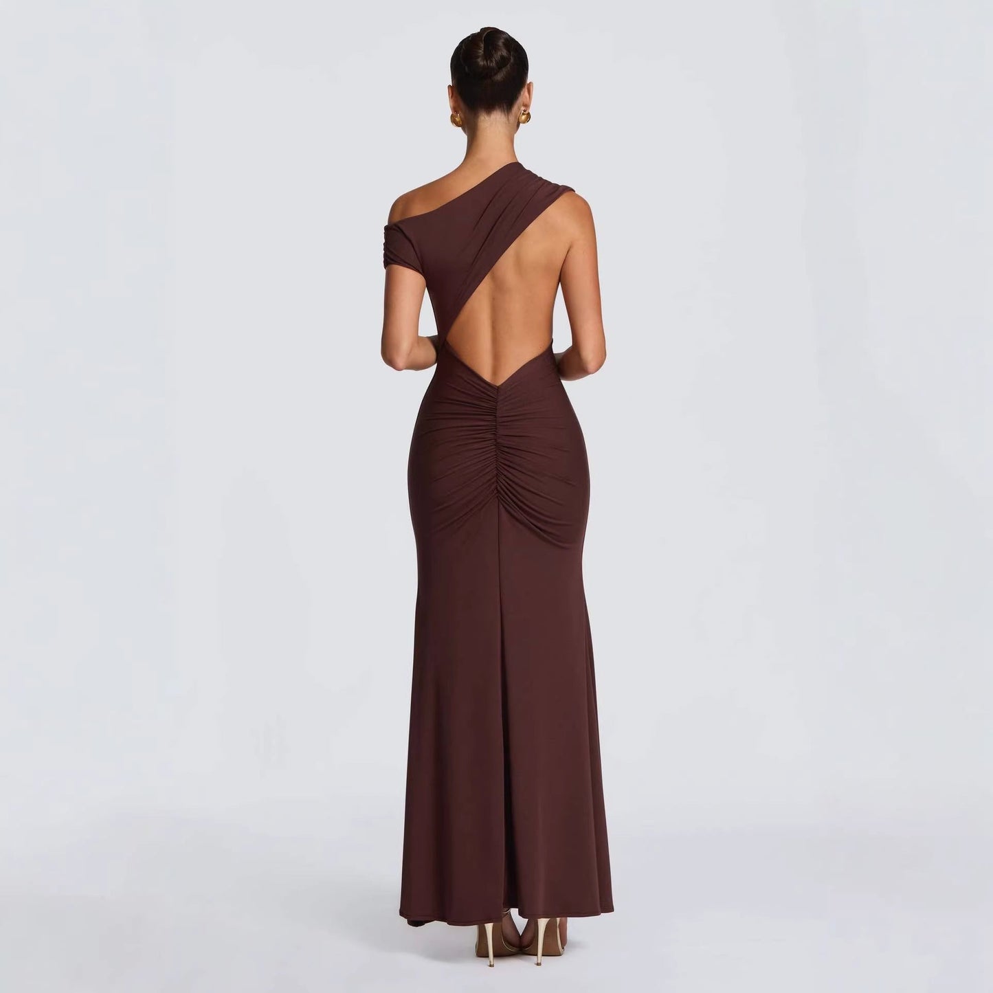Damen Maxikleid Asymmetrisch Schulterfrei Norvielle