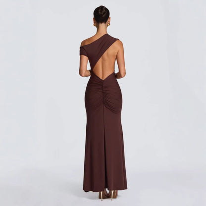 Damen Maxikleid Asymmetrisch Schulterfrei Norvielle