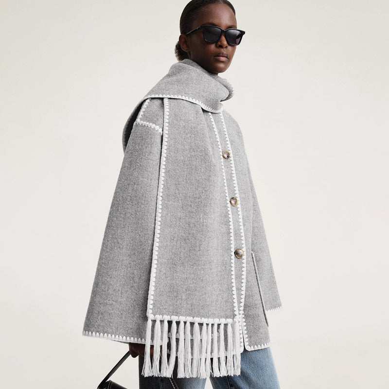 Damen Poncho aus Wolle Elegantes Design Beige - Norvielle