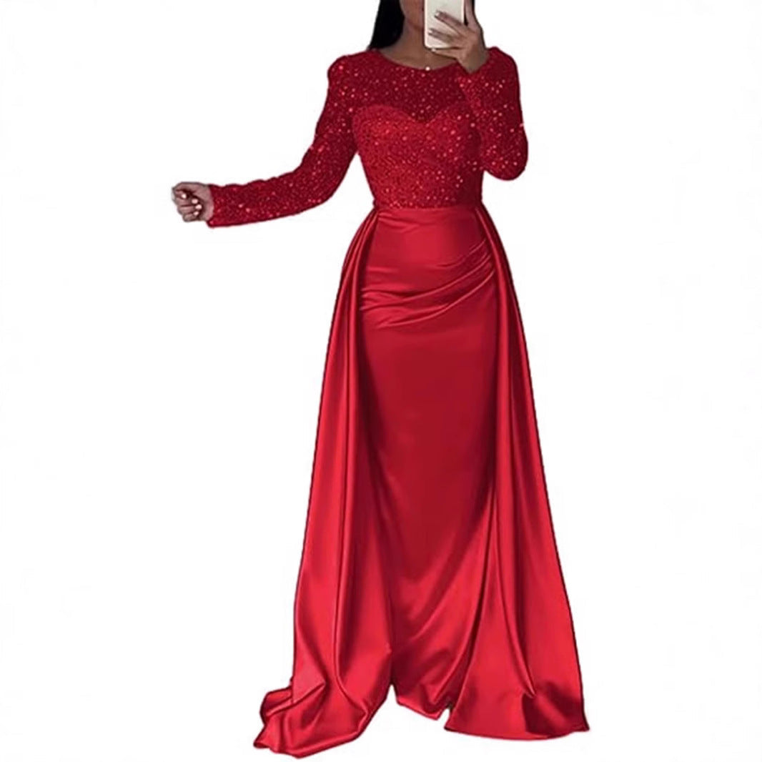 Damen Abendkleid Glitzer Oberteil Fließender Rock Norvielle