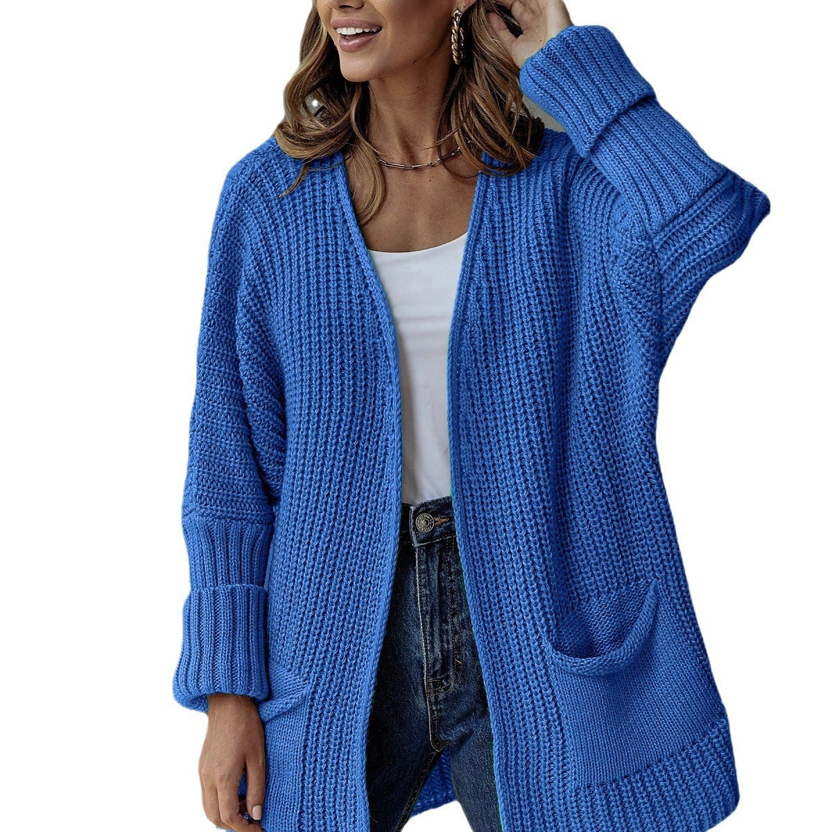 Damen Strickjacke Tiefen Taschen Strukturiert Norvielle
