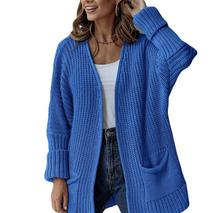 Damen Strickjacke Offene Front Große Taschen Norvielle