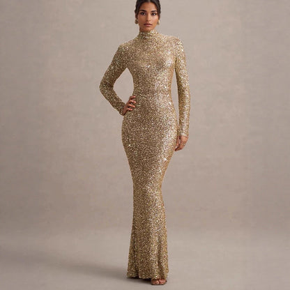 Damen Abendkleid Glitzernd Hochkragen Figurbetont Norvielle - Norvielle