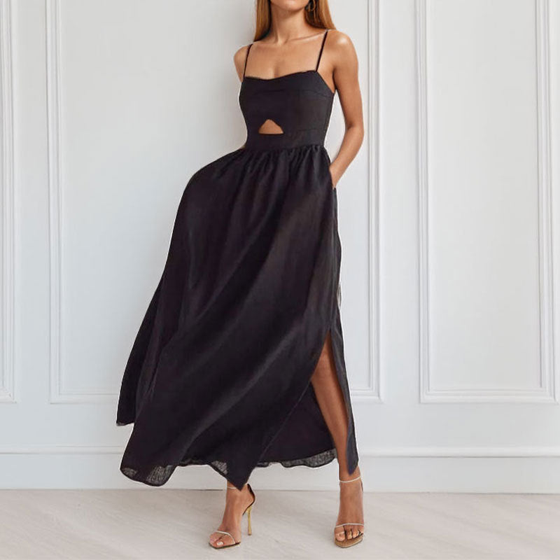Damen Maxikleid Trägerlos Cut-Out-Design Schwarz - Norvielle
